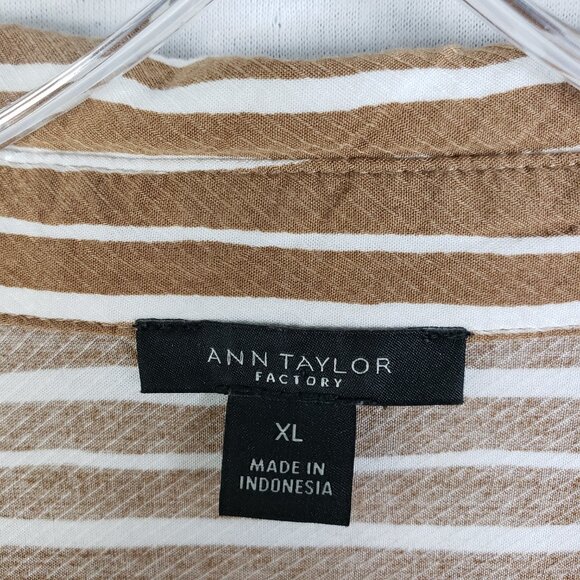 Ann Taylor Popover Top Blouse Striped Latte Brown White Rayon V-neck size XL - Picture 3 of 11